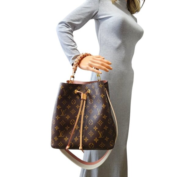 LOUIS VUITTON NoeNoe MM Monogram Braided Handle Long LV Leather Strap 2 Way EUC - Picture 2 of 16